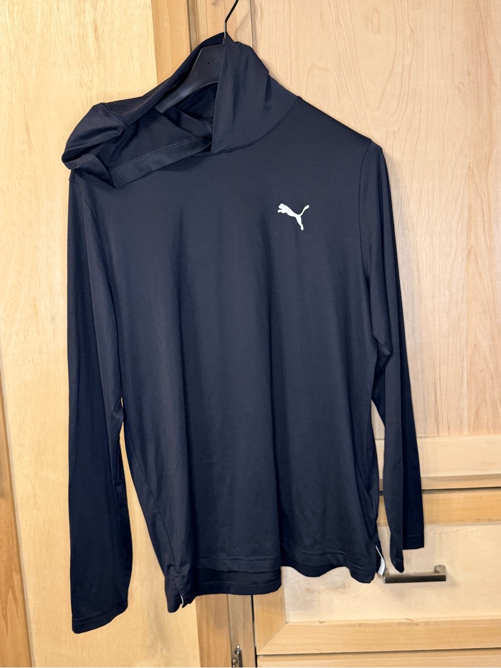 Puma Black Hooded Long-Sleeve Athletic Top with White Logo
